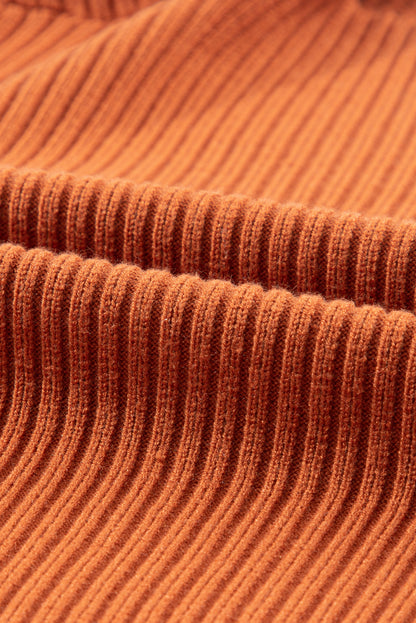 Blackish Green Patch Pocket Ribbed Knit Short Sleeve Sweater