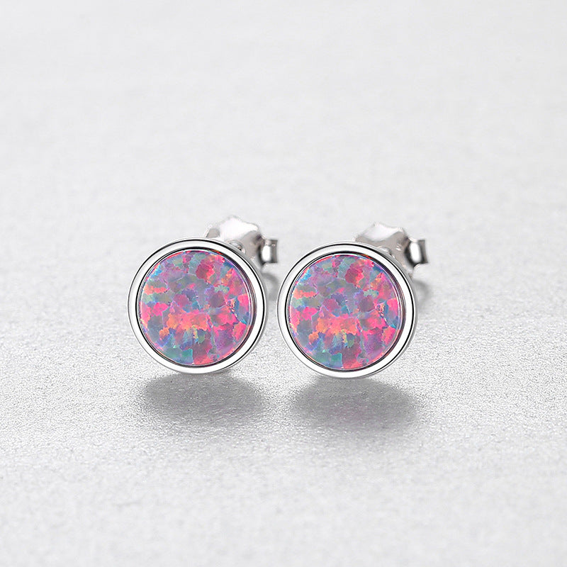 Women's Sterling Silver Stud Earrings Korean All-match Color Treasure Earrings