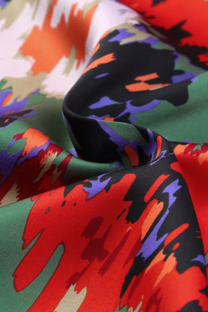 Black Abstract Print Ruffled Drawstring High Waist Mini Dress