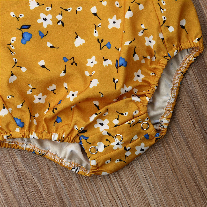 Children's Clothing Yellow Floral Strap Triangle Rompers Suit