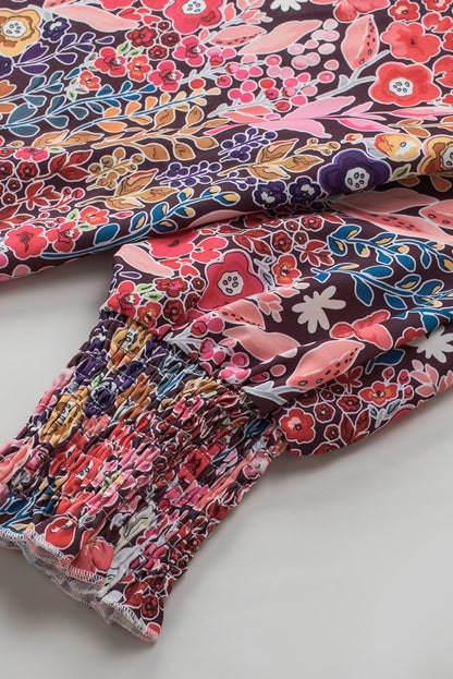 Chestnut Solid Shirred Cuffs Short Swing Dress