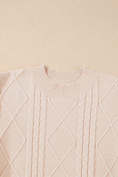Parchment Cable Knit Mock Neck Cap Sleeve Sweater