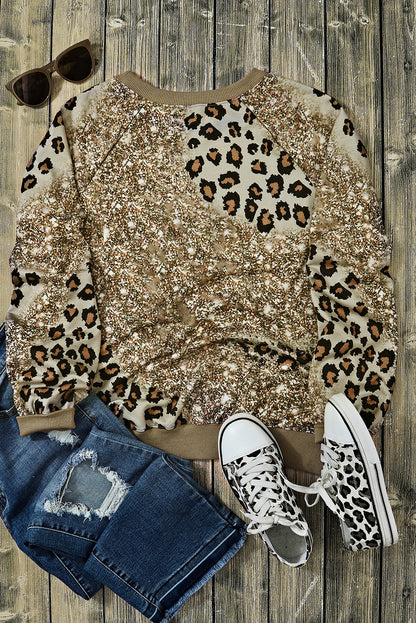 Leopard Bleached Tie Dye Leopard Print Long Sleeve Top