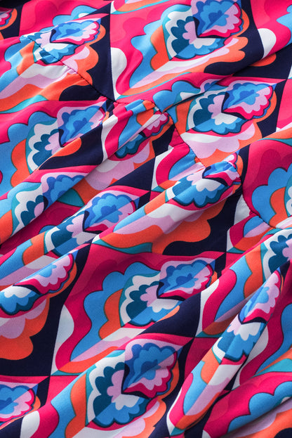 Multicolor Abstract Geometric Print Long Sleeve High Waist Dress