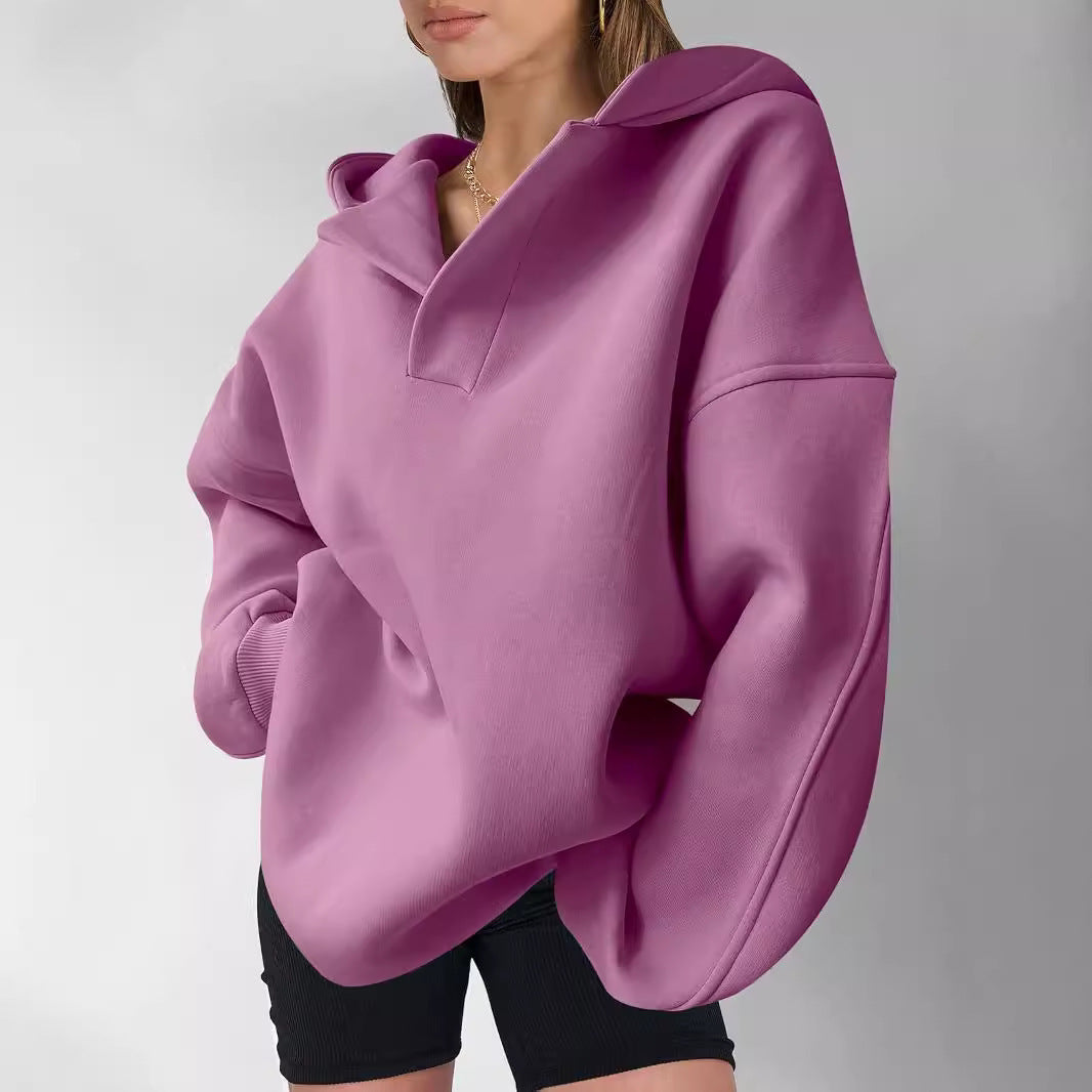 Women's Long Sleeve Hooded Solid Color Loose Sweater