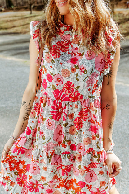 Pink Lace-up Halter Backless High Waist Floral Maxi Dress