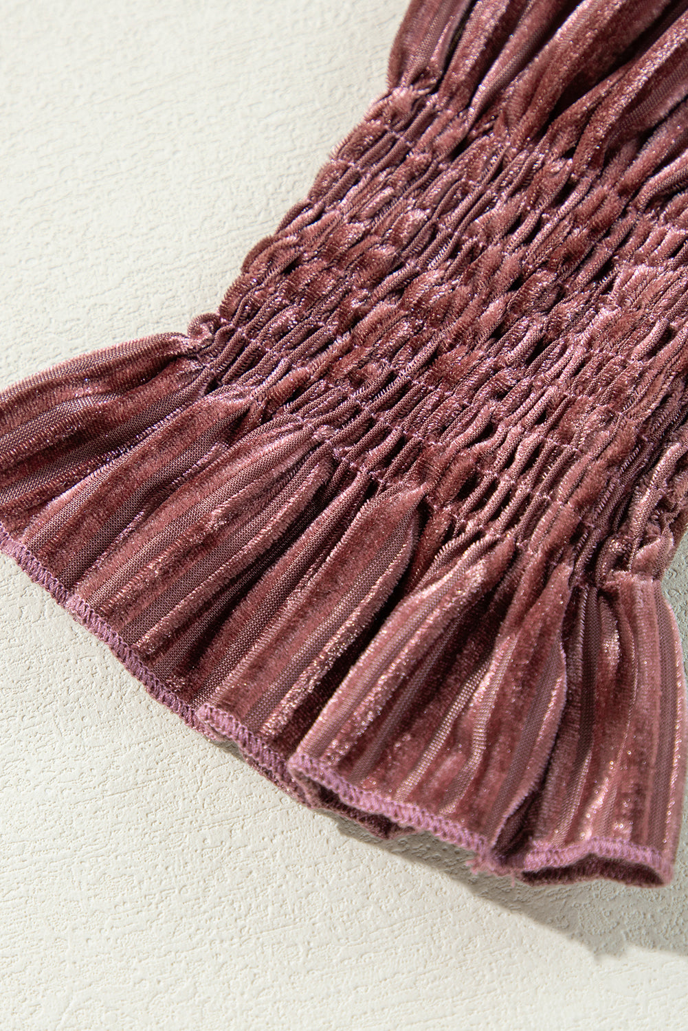 Blackish Green Smocked Ribbed Velvet Babydoll Top