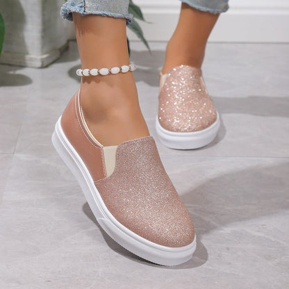 Round Toe Flat Shoes With Sequined Loafers Walking Shoes Women