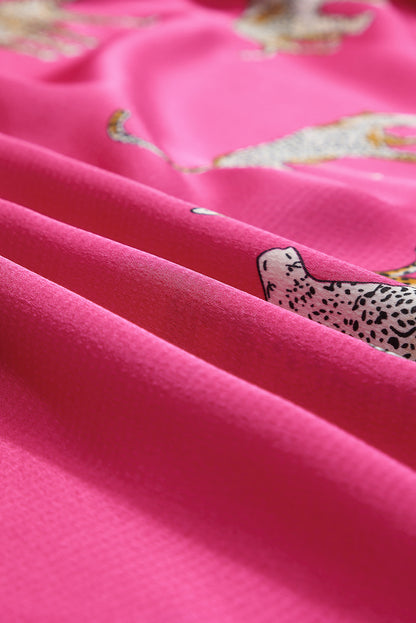 Black Plus Size Cheetah Print Puff Sleeve Ruffle Mini Dress