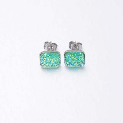 Girls' Sweet Personality Ear Studs Multi-specification Square Concave-convex Vug Starry Rhinestone Earrings