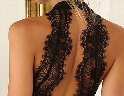 Women's Clothing Round Neck Sleeveless Hollow Lace Backless Dress