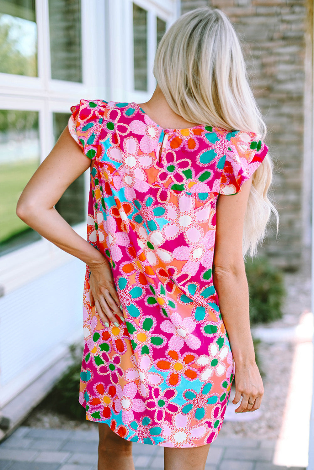 Multicolor Floral Print Bubble Sleeve Shirt