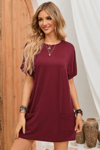 Khaki Side Pockets Short Sleeve Tunic Top