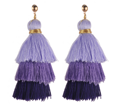 Cotton tassel three-layer gradient color tassel earrings earrings