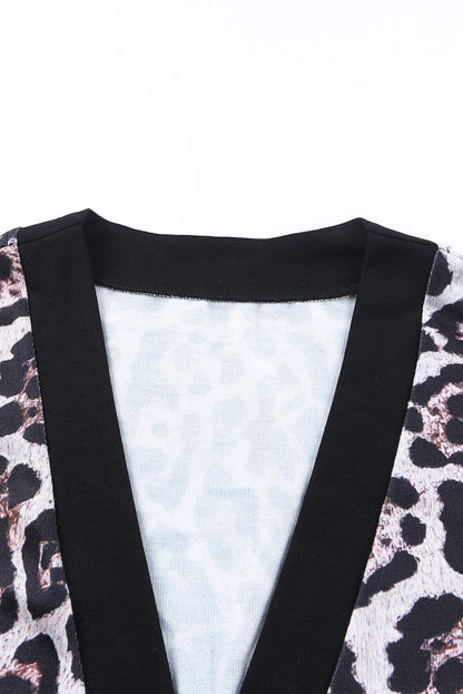 Green Printed Leopard Detail Plus Size Cardigan