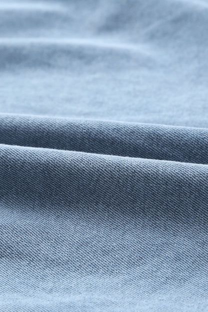 Light Blue Ruffled 3/4 Sleeve Buttoned Front Plus Size Denim Dress