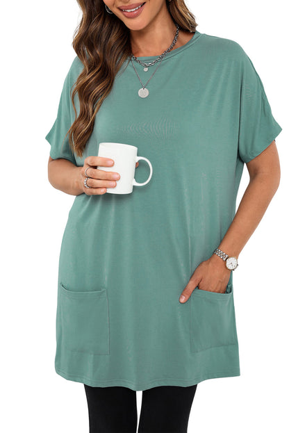 White Side Pockets Short Sleeve Tunic Top