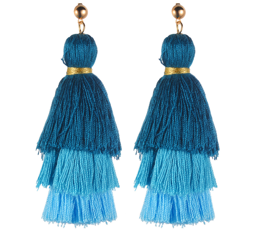 Cotton tassel three-layer gradient color tassel earrings earrings