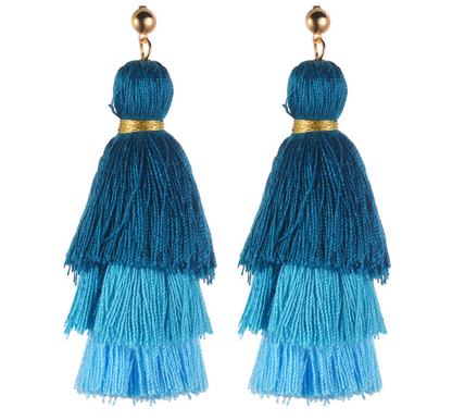 Cotton tassel three-layer gradient color tassel earrings earrings