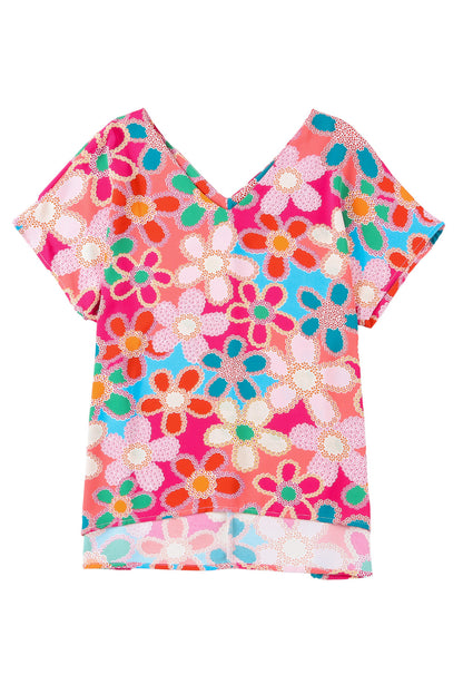 Multicolor Floral Print Bubble Sleeve Shirt