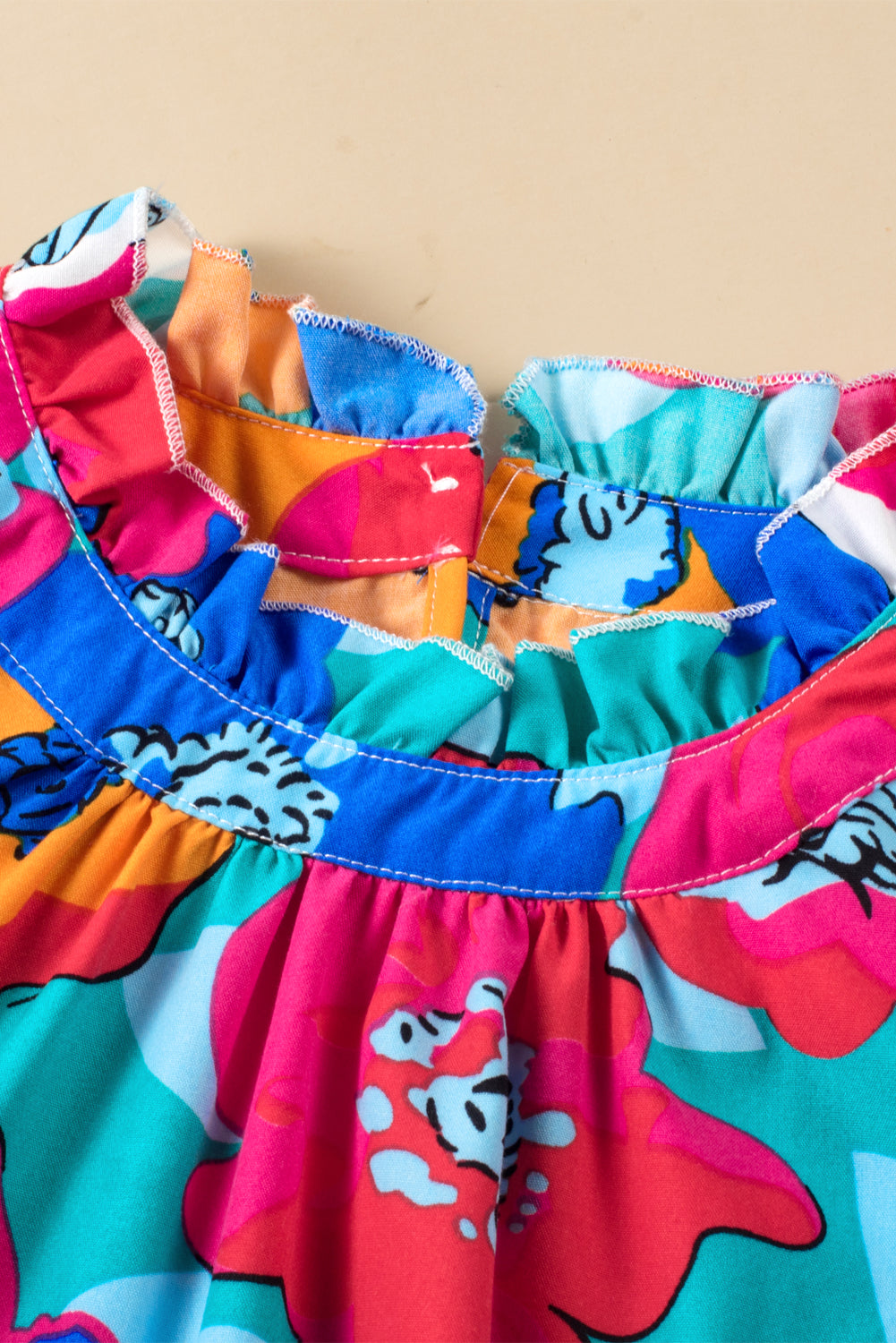 Rose Multicolor Floral Print V Neck 3/4 Sleeve Blouse