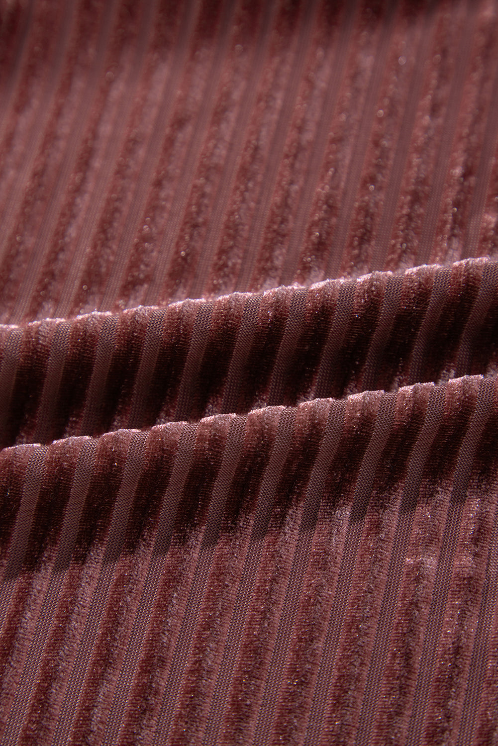 Chestnut Half Zip V Neck Ribbed Velvet Top