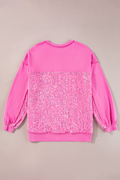 Bonbon Sequin Patchwork High Low Hem Henley Sweatshirt