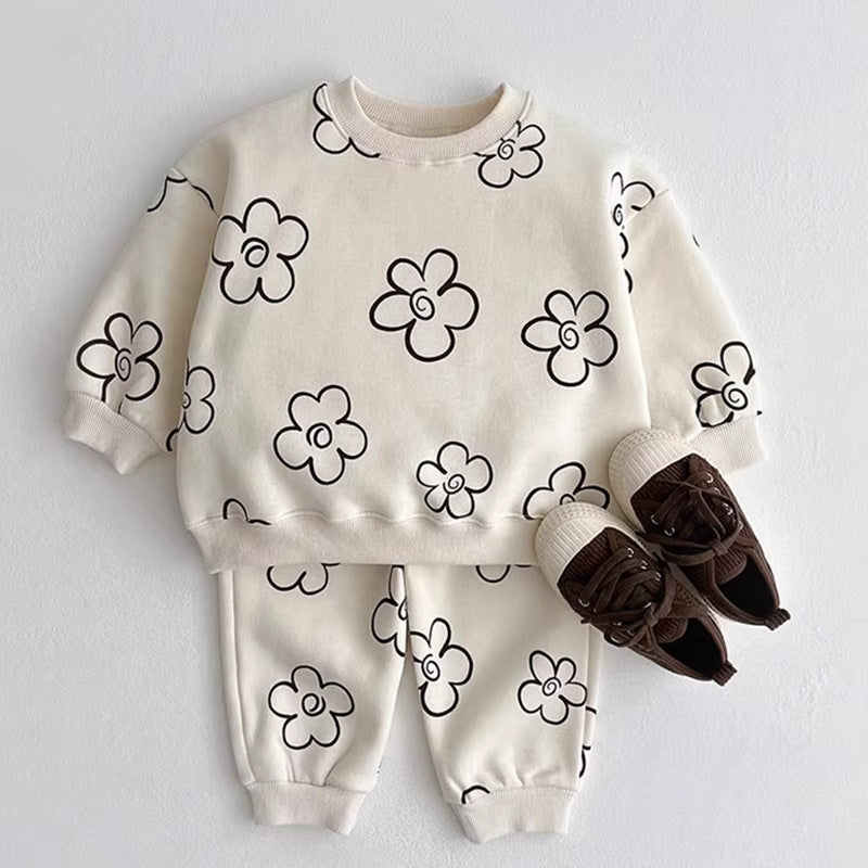 Round Neck Printed Sweater Two-piece Set Casual Pants Suit