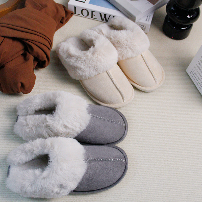 Home Fur Mouth Cotton Slippers Non-slip Toe Cap Autumn And Winter Plush Comfortable