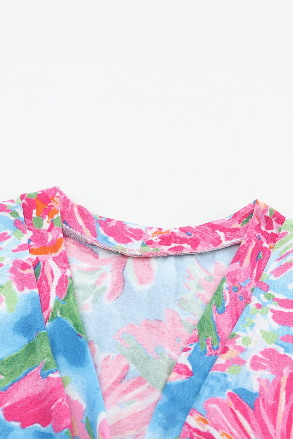 Pink Floral Print Buttoned V Neck Shirt