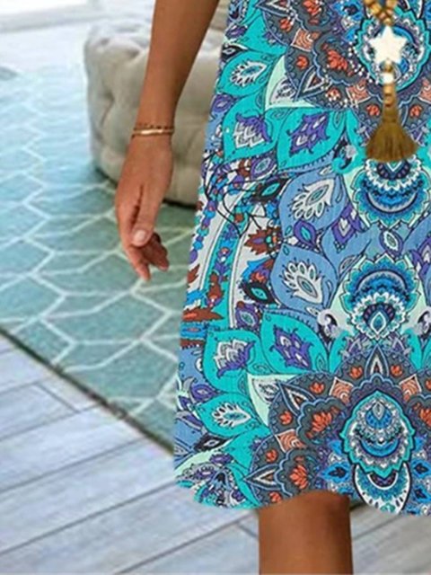 Summer Printed V-Neck Loose A-Line Dress Plus Size Women's Clothing