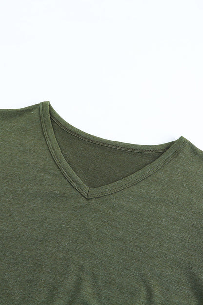 Red Fringe Hem V Neck T Shirt