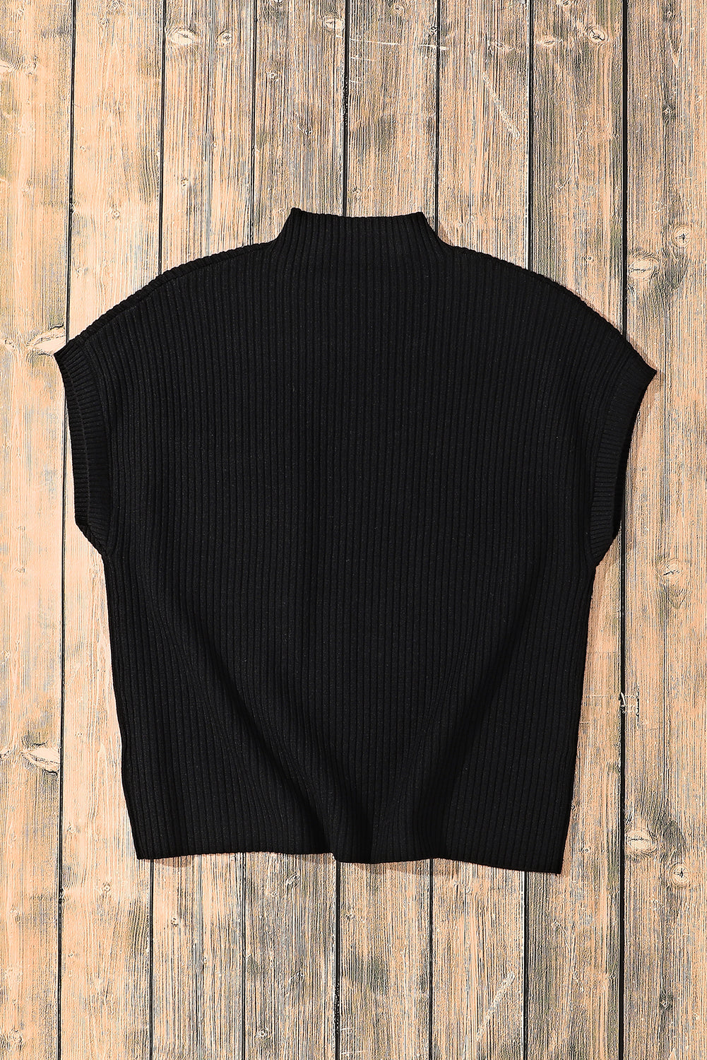Blackish Green Patch Pocket Ribbed Knit Short Sleeve Sweater