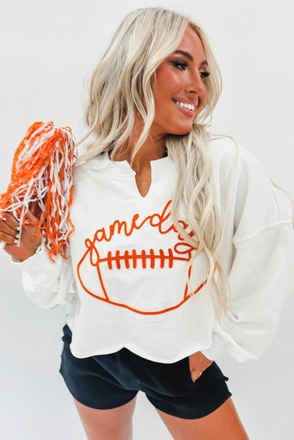 Orange Game Day Lettering Rugby Notched Neck Sweatshirt