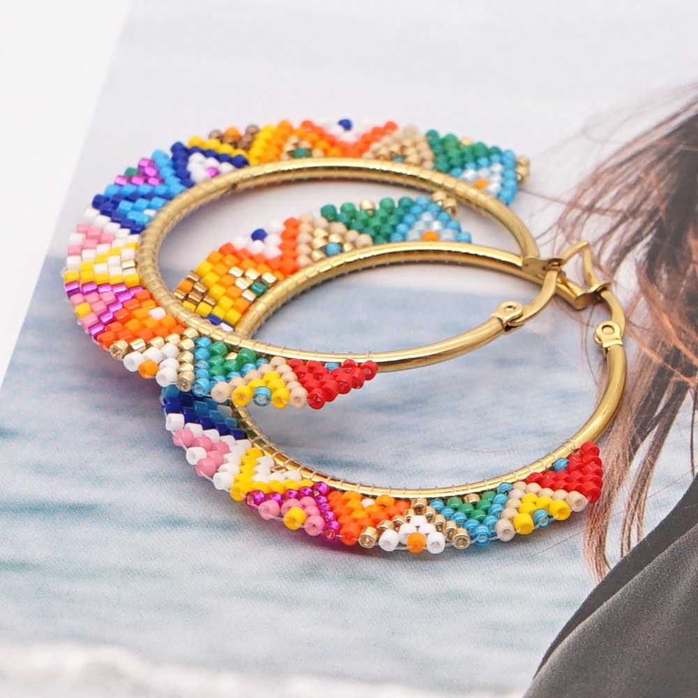 Woven colorful geometric earrings