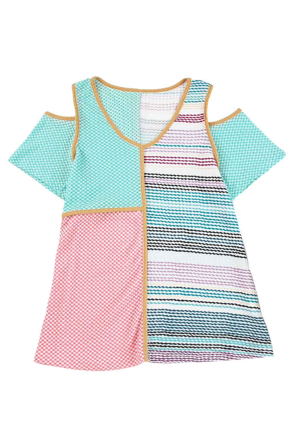 Multicolor Seamed Patchwork V Neck Plus Size Sleeveless Top