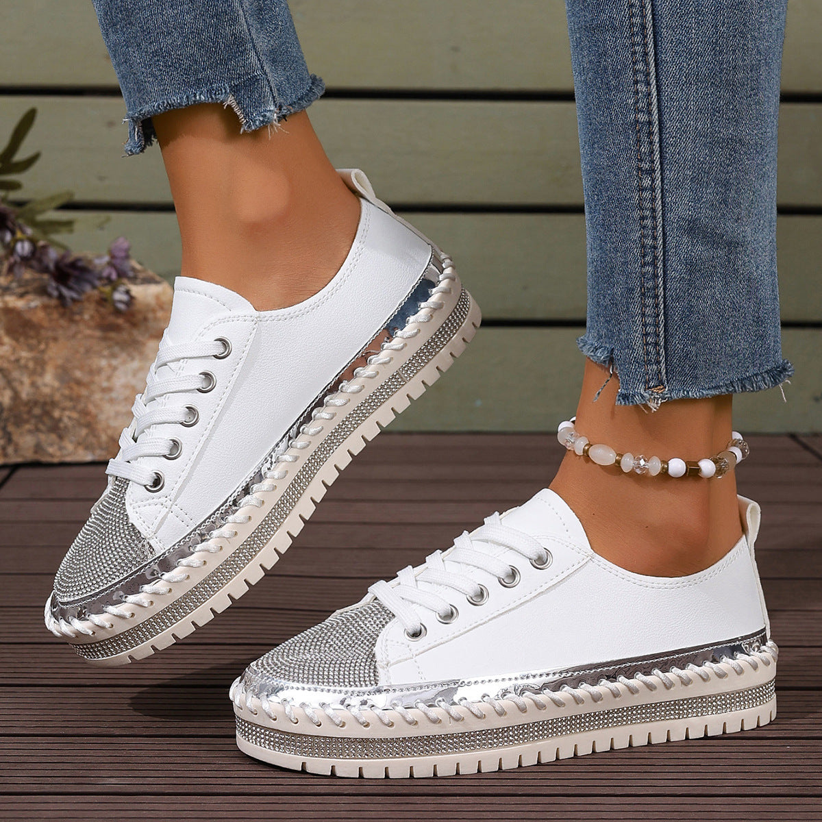 Womens Plus-size White Sneakers With A Chunky Sole