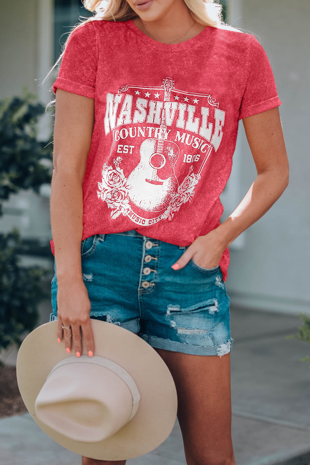 Gray Nashville Music City Graphic Mineral Washed Tee