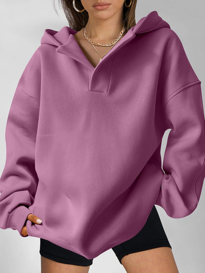 Women's Long Sleeve Hooded Solid Color Loose Sweater