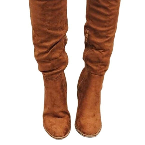New Chunky-heel High-heeled Thigh-high Boots With A Side Zipper For Petite Women