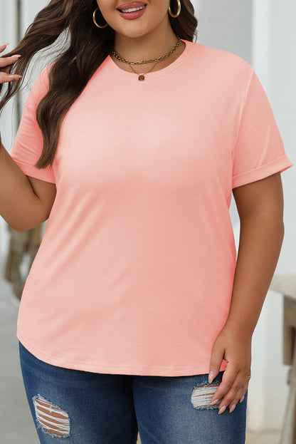 Pink Casual Plain Crew Neck Tee