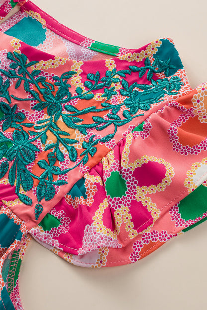 Multicolor Floral Print Bubble Sleeve Shirt