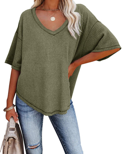 Solid Color Short Sleeve T-shirt Top Women's Clothing