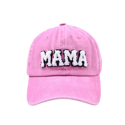 Mama Paste Cloth Embroidery Baseball Hat European And American Mother's Day Hot Sale Worn Looking Washed-out Solid Color Peaked Hat Women