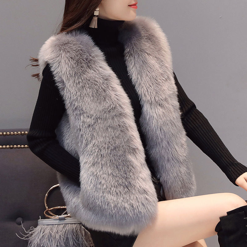 Women's Imitation Fox Fur Waistcoat Plus Cotton Furry Vest