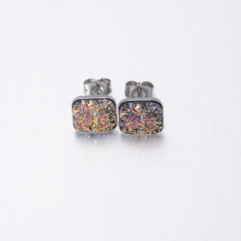 Girls' Sweet Personality Ear Studs Multi-specification Square Concave-convex Vug Starry Rhinestone Earrings