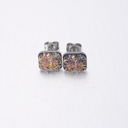 Girls' Sweet Personality Ear Studs Multi-specification Square Concave-convex Vug Starry Rhinestone Earrings