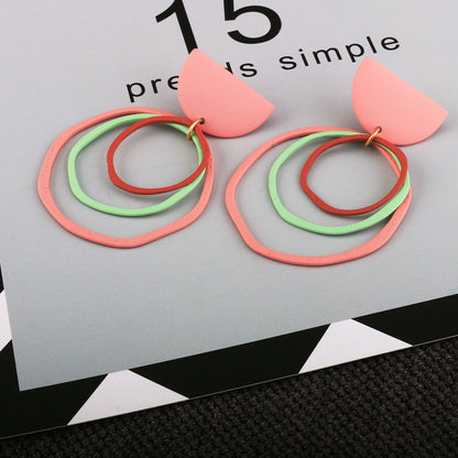 Fashion geometric earrings women Europe and the United States popular tender powder semi-circle earrings jewelry handmade paint earrings