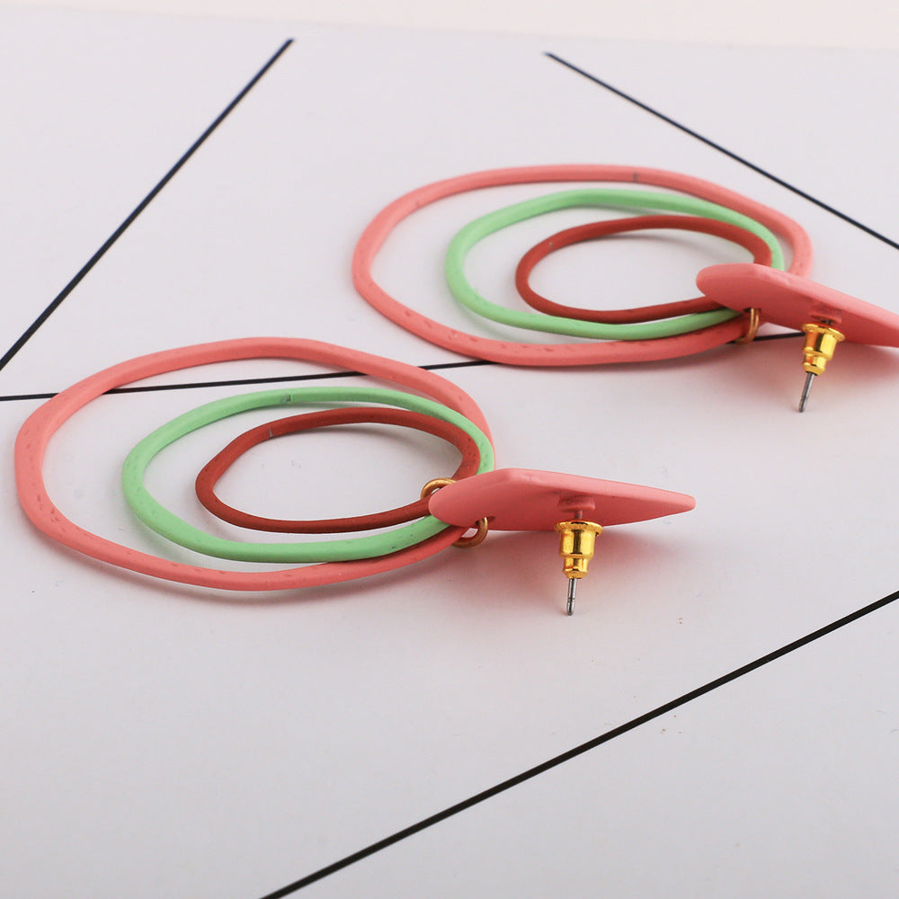 Fashion geometric earrings women Europe and the United States popular tender powder semi-circle earrings jewelry handmade paint earrings