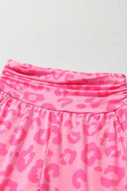 Pink Leopard Print Ankle-length High Waist Skinny Pants